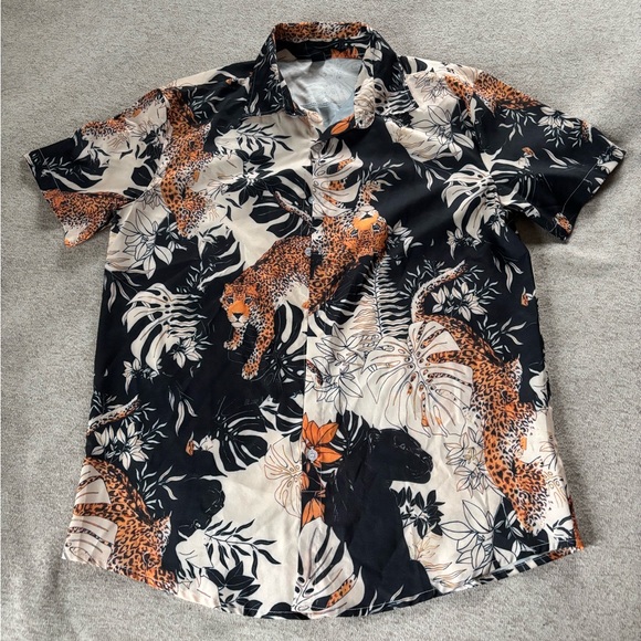 Manfinity Other - Black and Orange Casual Button Down Shirt with Bold Floral Print